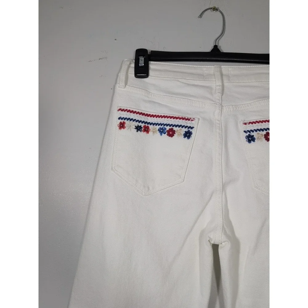 Driftwood White Jeans Womens 34 Crop Embroidered Floral High Rise Stretch Denim - Picture 10 of 12